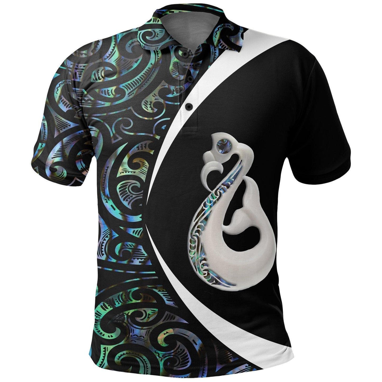 New Zealand Maori Polo Shirt, Manaia Paua Shell Golf Shirt, Circle Style