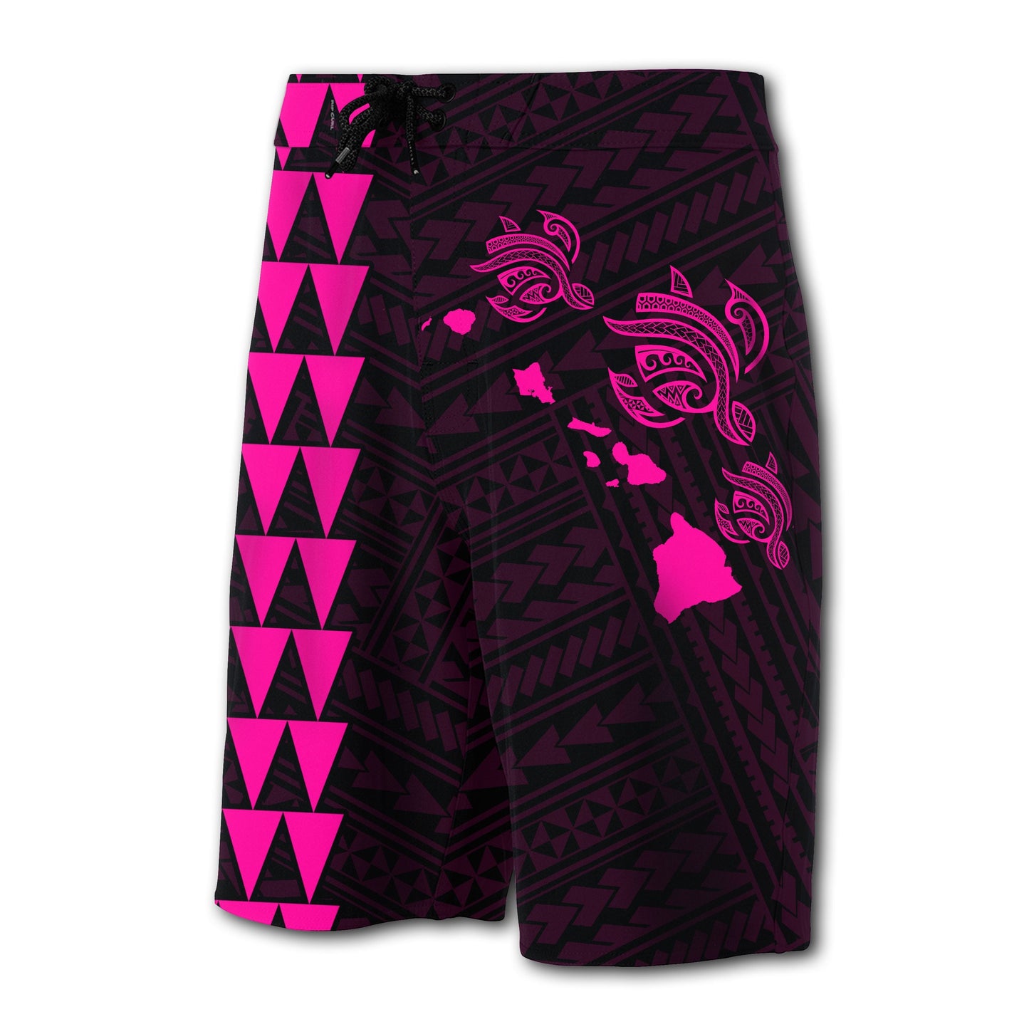 Hawaii Kakau Polynesian Three Turtles Map Board Shorts - Pink
