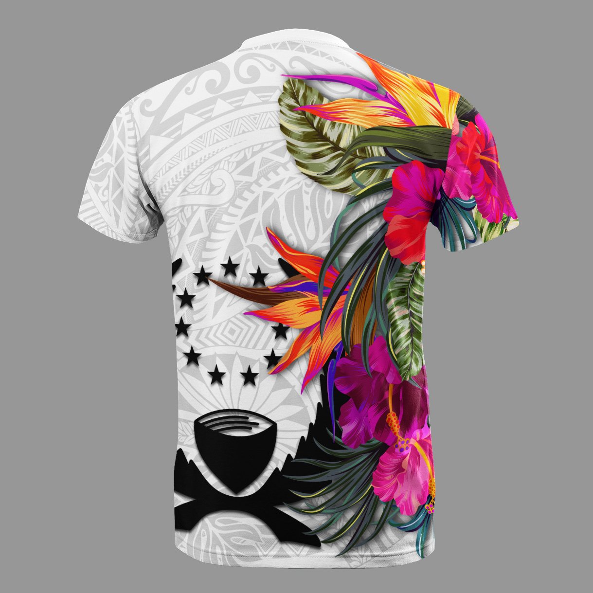 Pohnpei Micronesian Custom Personalised T - Shirt - Hibiscus White Pattern