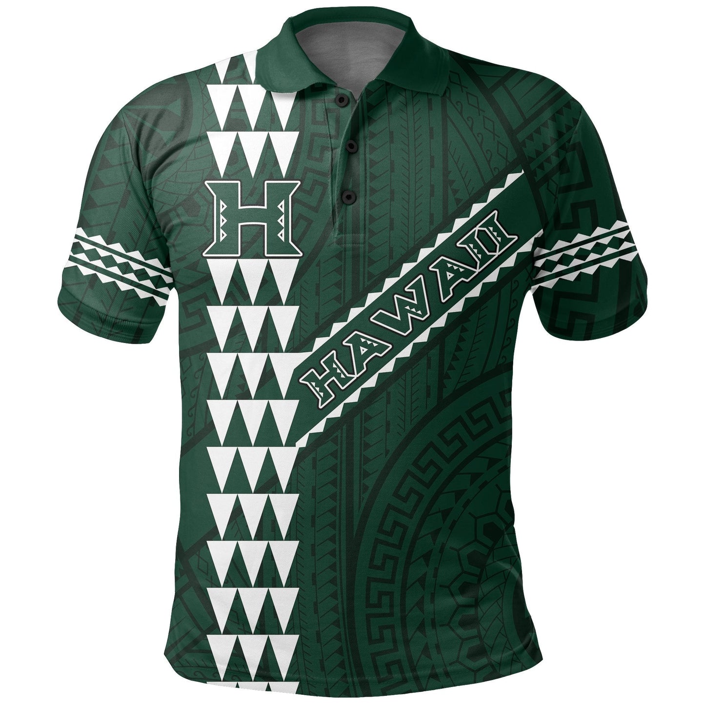 Hawaii Kakau Warrior Polynesian Football Polo Shirt - Green