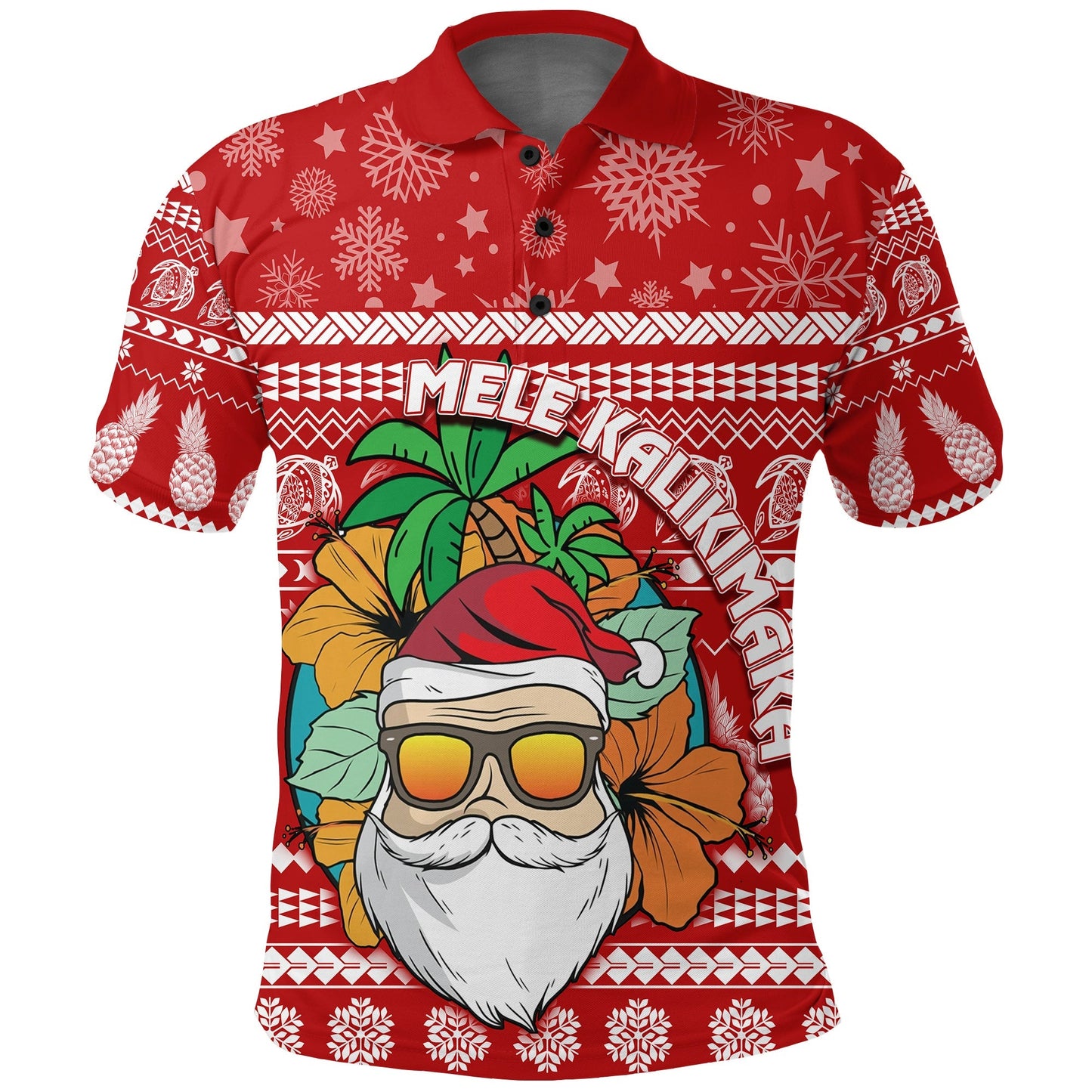 Hawaii Christmas Polo Shirt Mele Kalikimaka - Tropical Santa