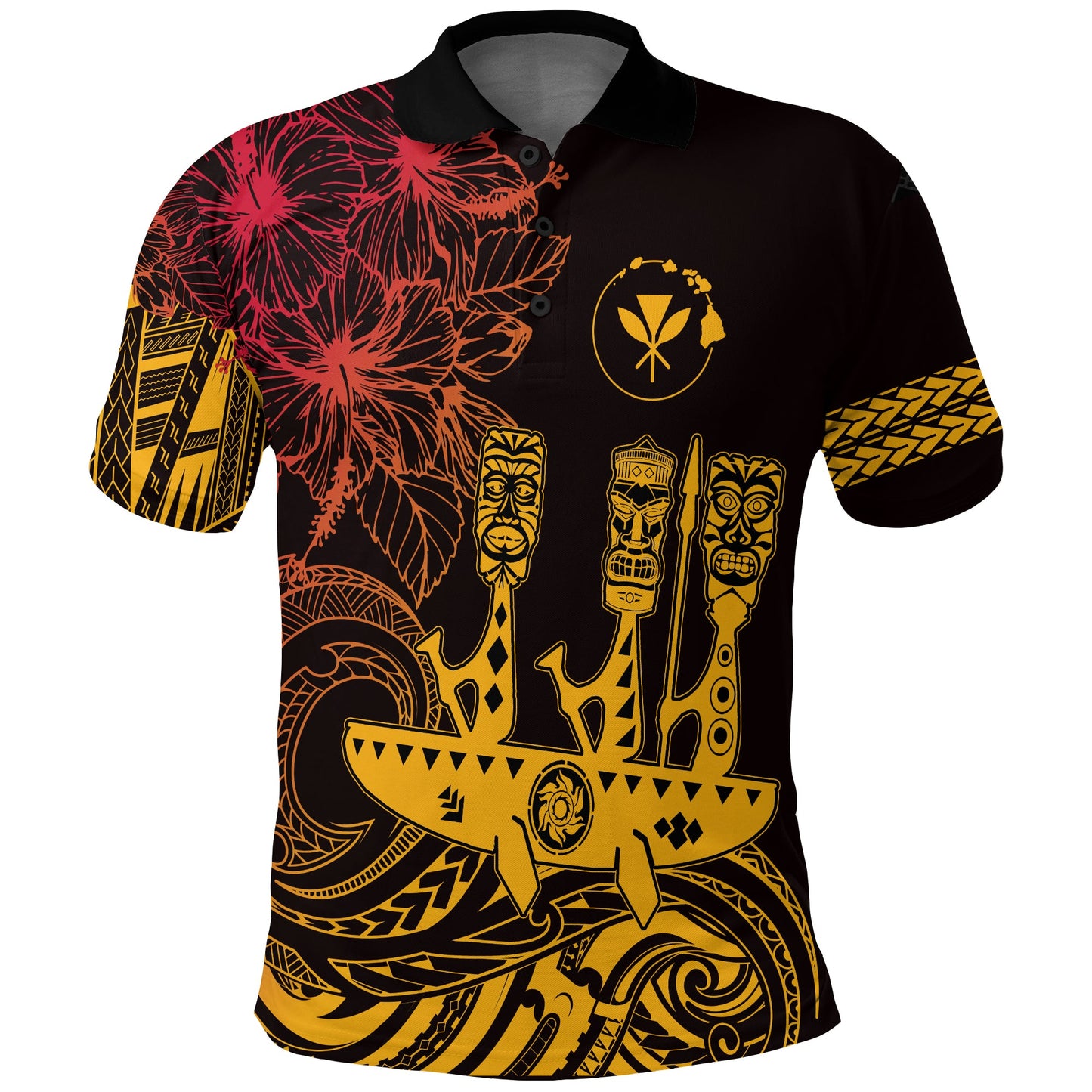 Hawaii Outrigger Canoe Paddling Polo Shirt Tribal Tiki