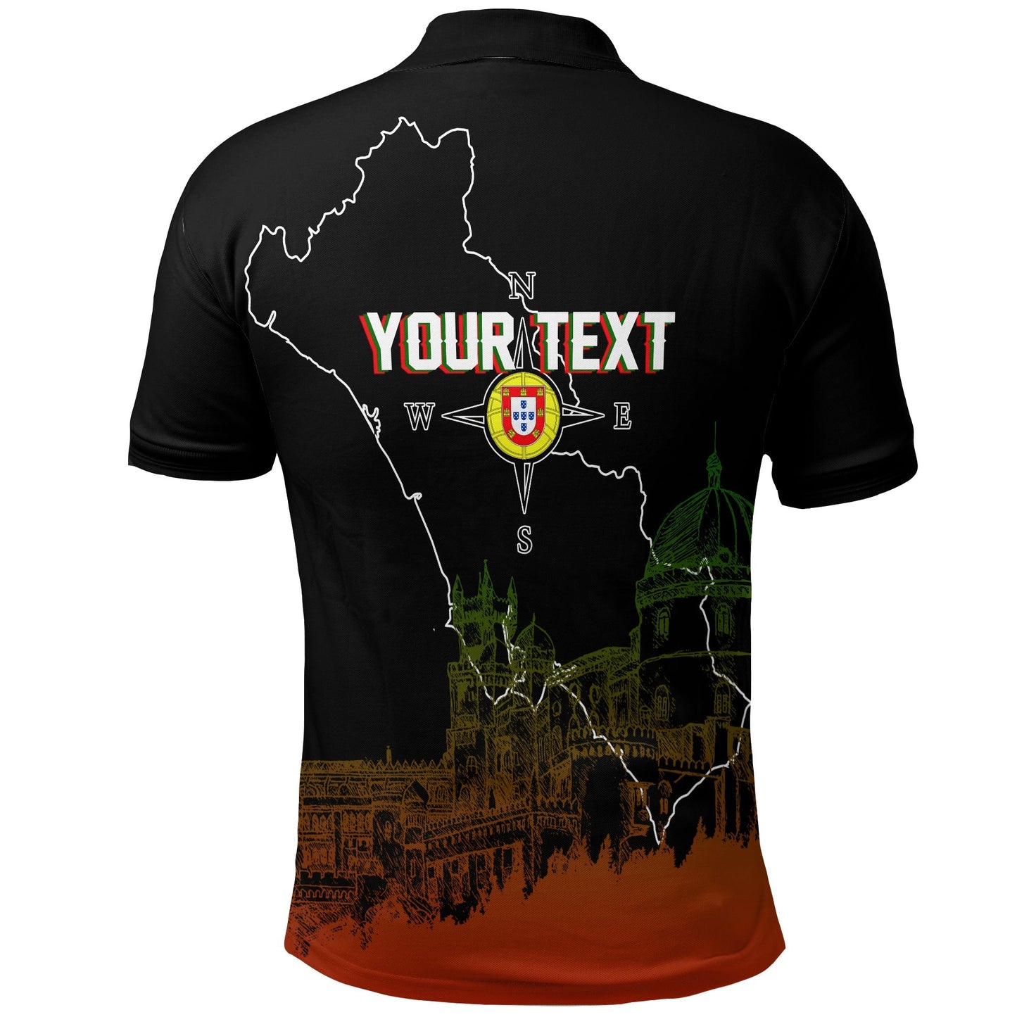 Custom Portugal Pena Palace Sketch Art Polo Shirt Portuguese Map