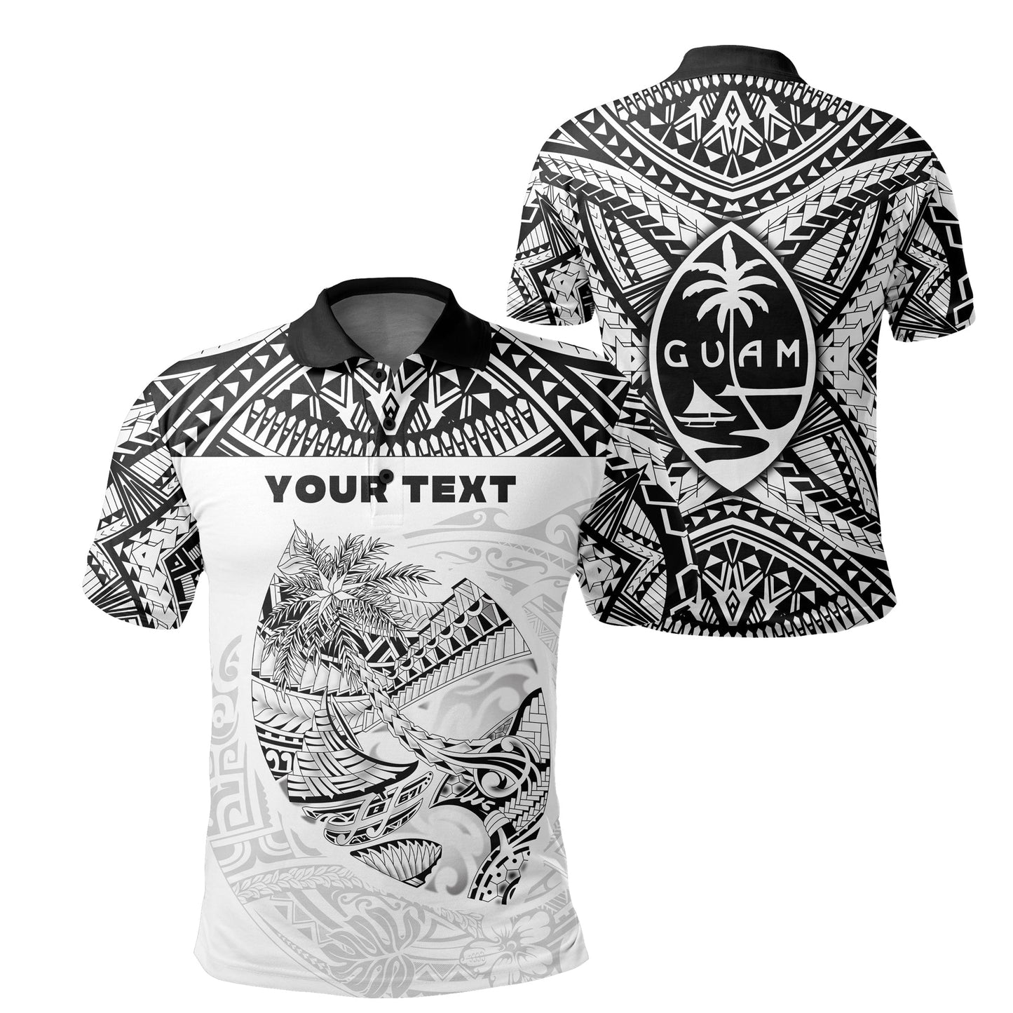 Custom PersonalisedGuam Rugby Polo Shirt Polynesian Patterns - White Ver.2 -