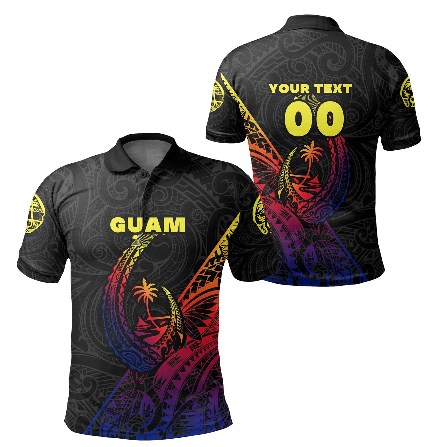 Custom Personalised Guam Rugby Polo Shirt Polynesian Patterns Style - Gradient