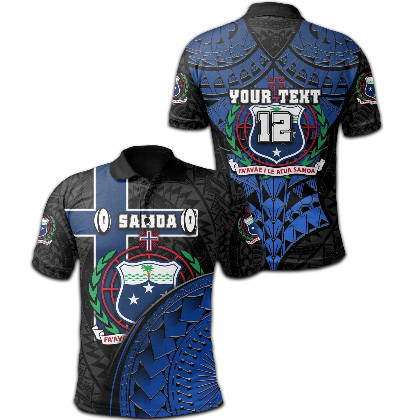 Custom Personalised American Samoa Rugby Polo Shirt Armor Style