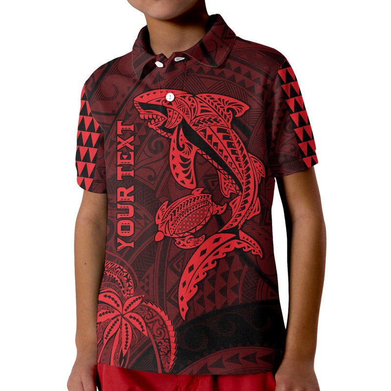 Custom Personalised Hawaii Polo Shirt Shark and Turtle Mix Kakau Red