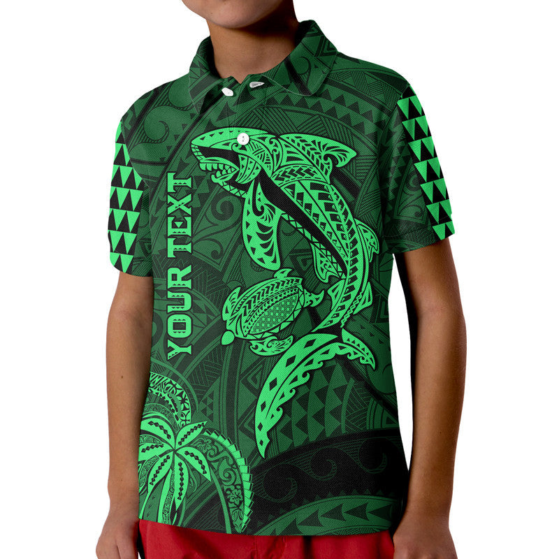 Custom Personalised Hawaii Polo Shirt Shark and Turtle Mix Kakau Green