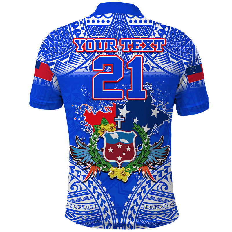 Custom Personalised Toa Samoa Polynesian Rugby Polo Shirt Samoan Flag Blue Color