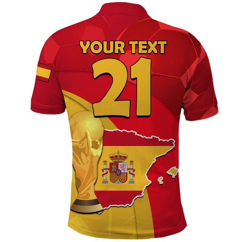 Custom Spain Football Champions Polo Shirt Spain Coat Of Arms And Trophy
