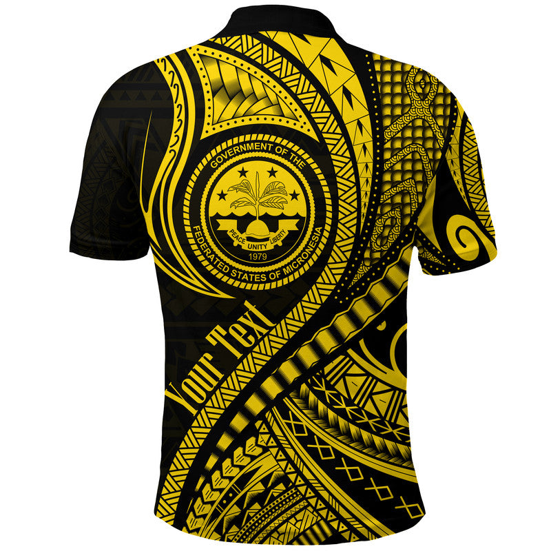 Custom Personalised Federated States of Micronesia Independence Day Polo Shirt Gold Polynesian Wave Style