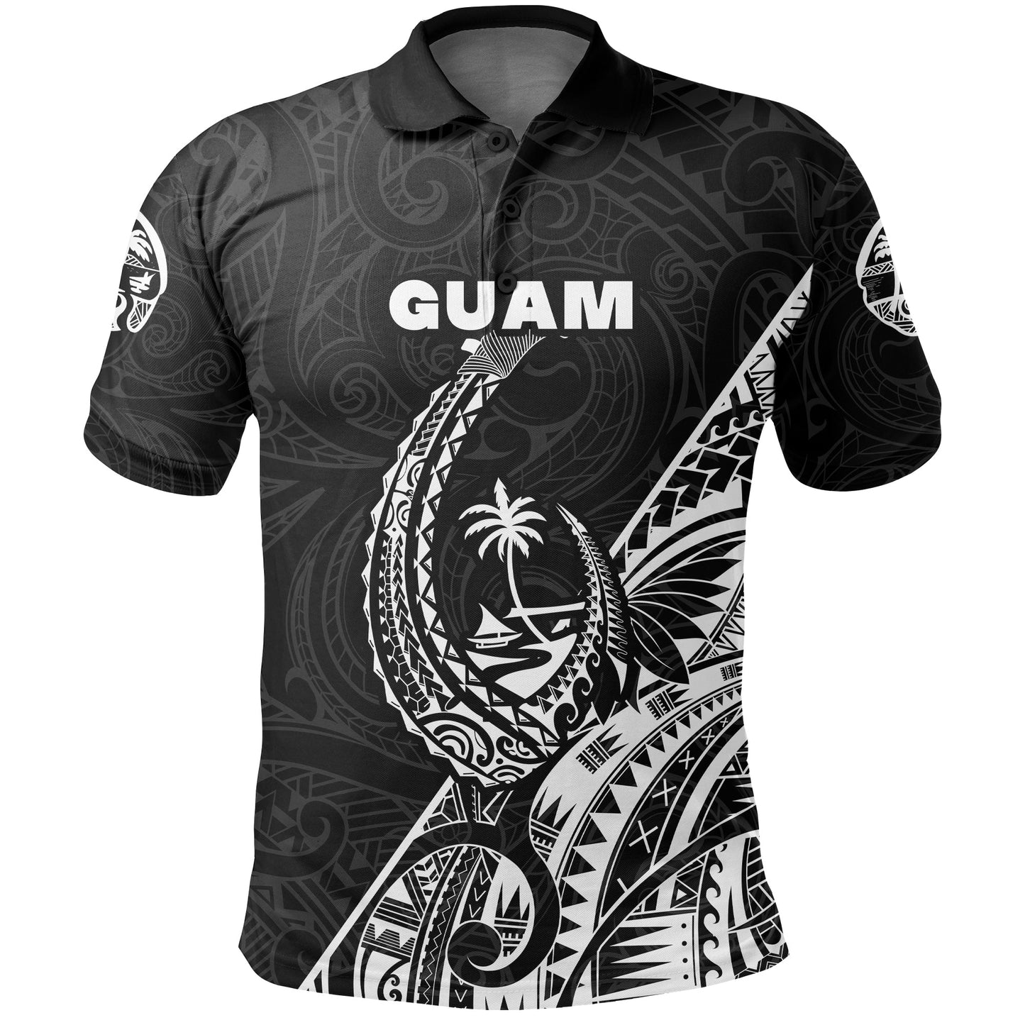 Custom Personalised Guam Rugby Polo Shirt Polynesian Patterns Style - Black