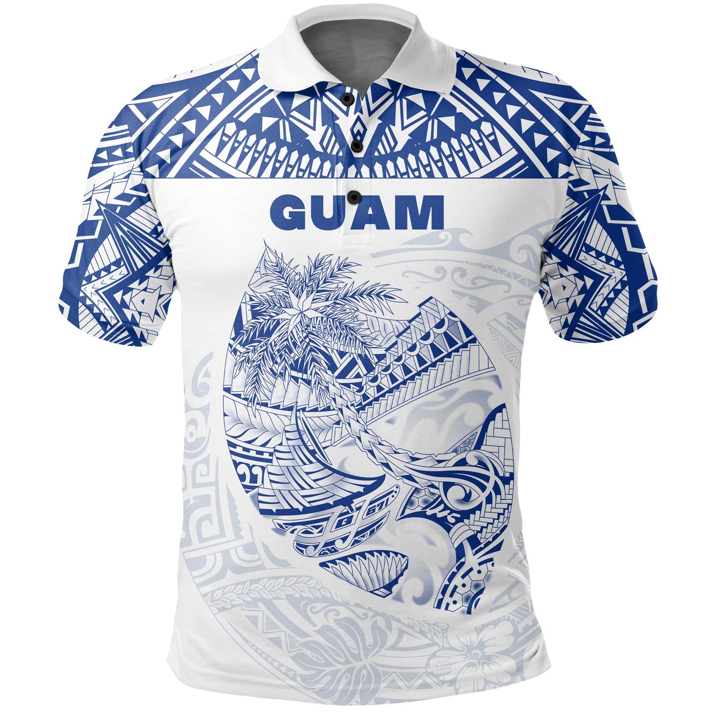 Custom PersonalisedGuam Rugby Polo Shirt Polynesian Patterns - Blue