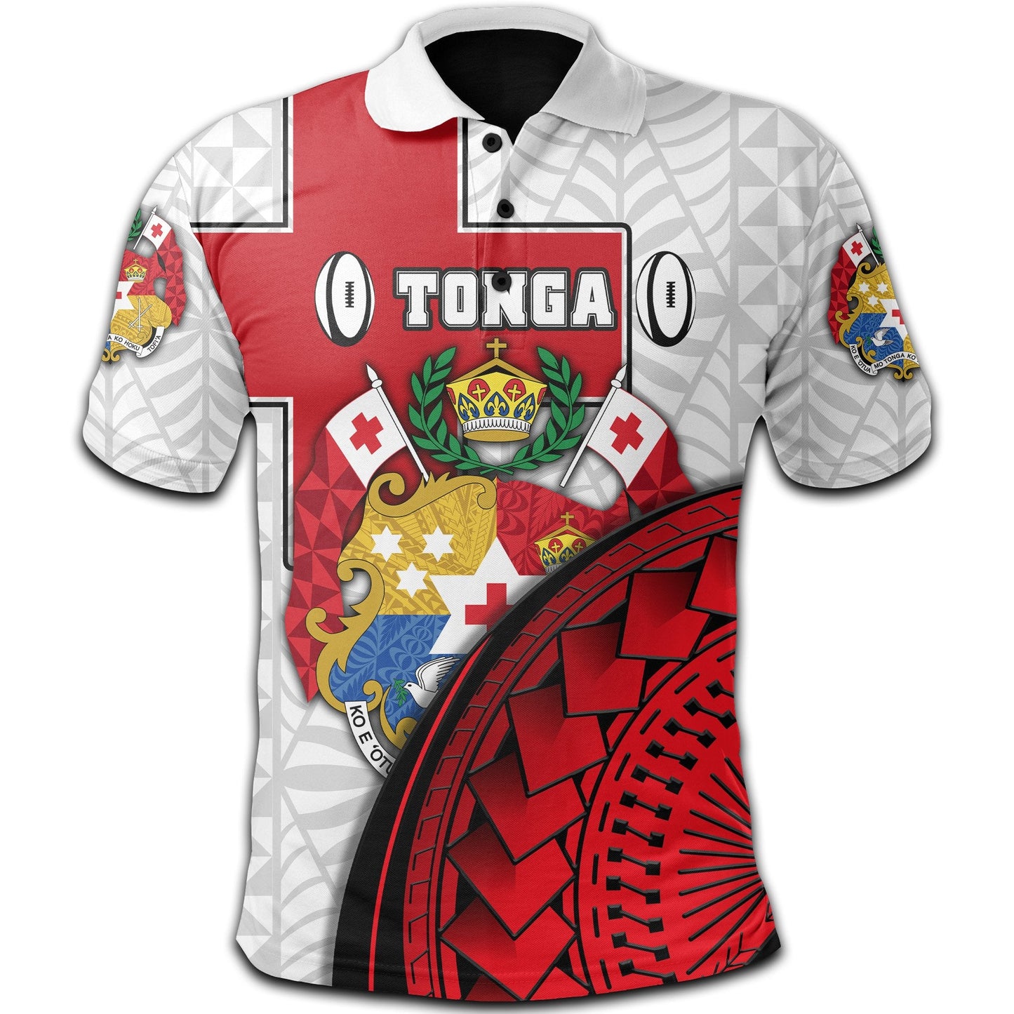 Custom Personalised Tonga Rugby Polo Shirt Polynesian Armor Style - White