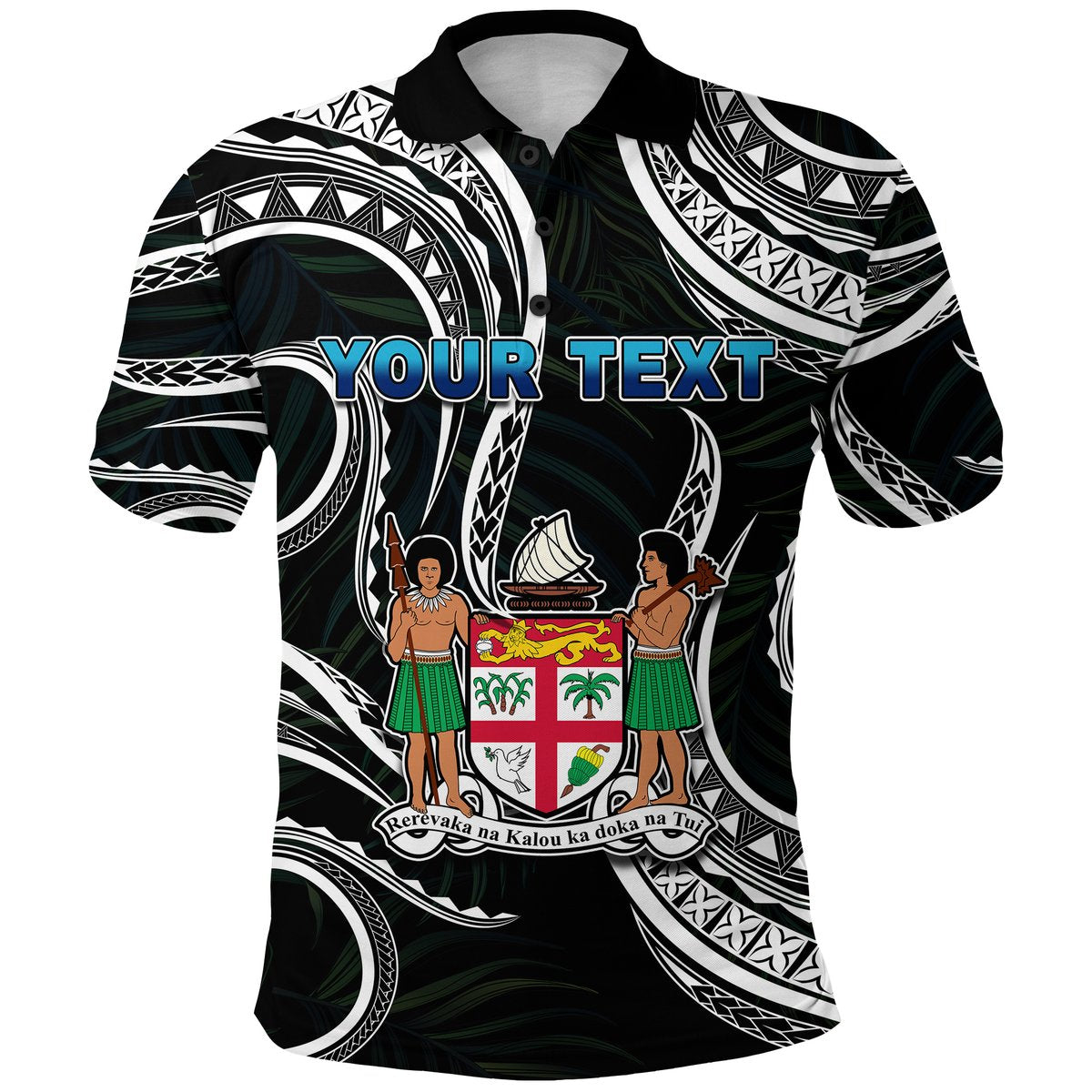 Fiji Coat of Arms Polo Shirt Polynesian mix Coconut Pattern