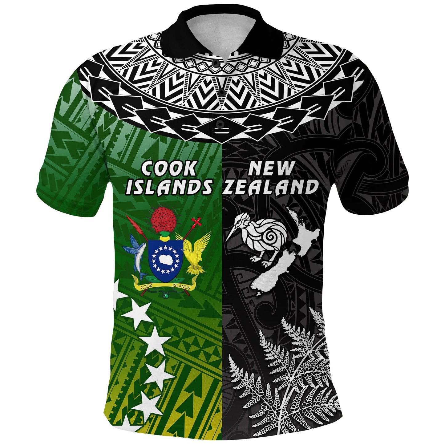 Cook Islands Pattern and New Zealand Kiwi Polo Shirt
