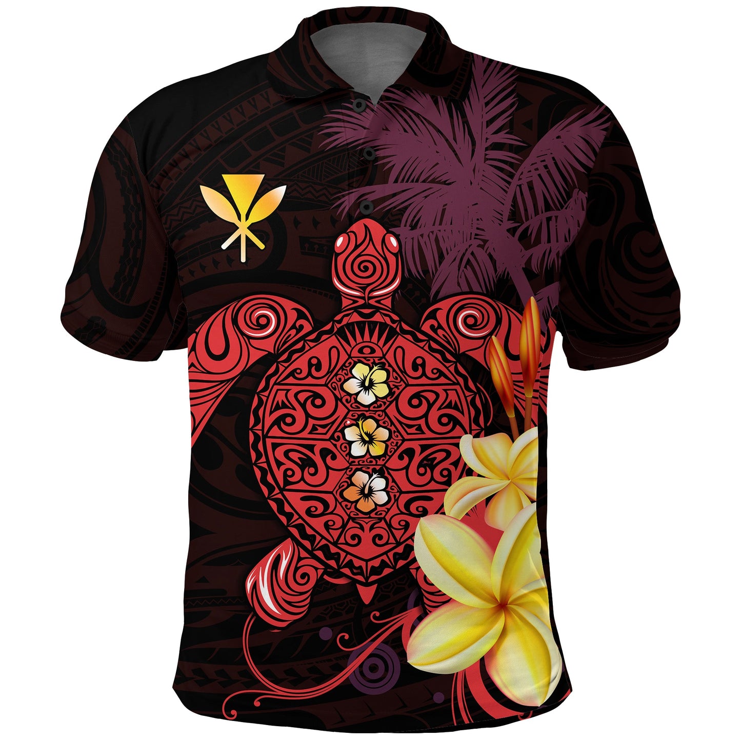 Hawaii Turtle Polo Shirt Hawaiian Flowers Version Red Elegant