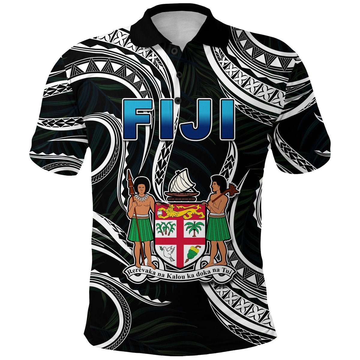 Fiji Coat of Arms Polo Shirt Polynesian mix Coconut Pattern
