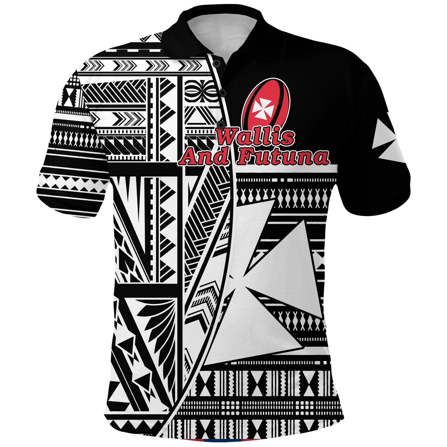 Custom Personalised Wallis and Futuna Rugby Polo Shirt Polynesian Clever Black - Custom Text and Number
