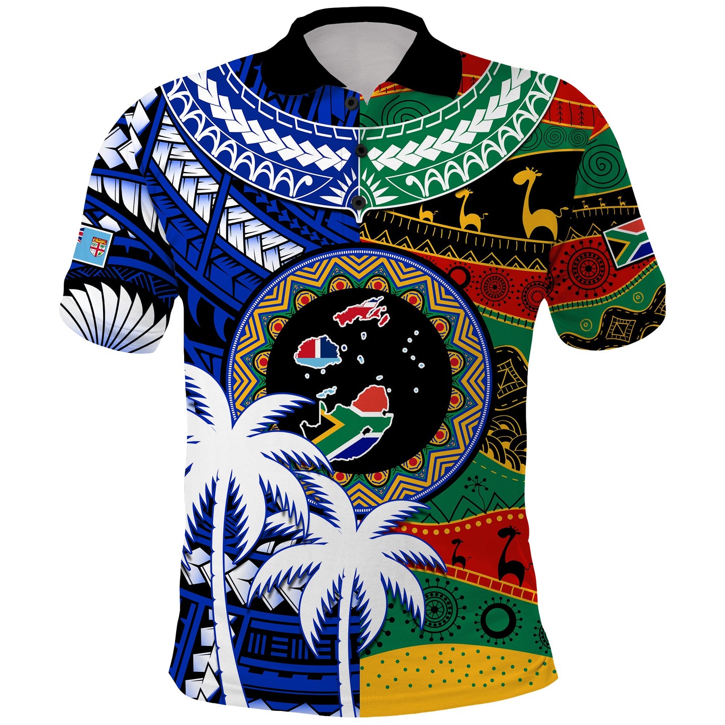 Indigenous South Africa Mixed Fiji Palm Tapa Polo Shirt