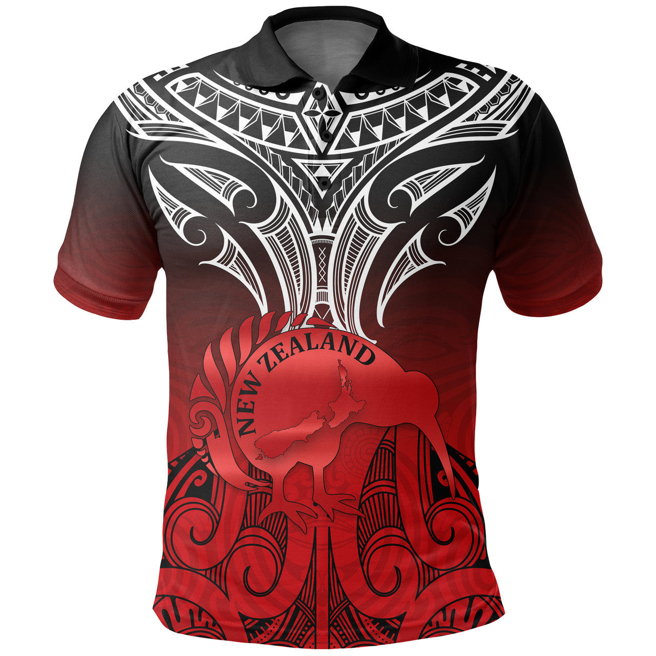 New Zealand Polo Shirt Maori Kiwi Bird Symbols Map