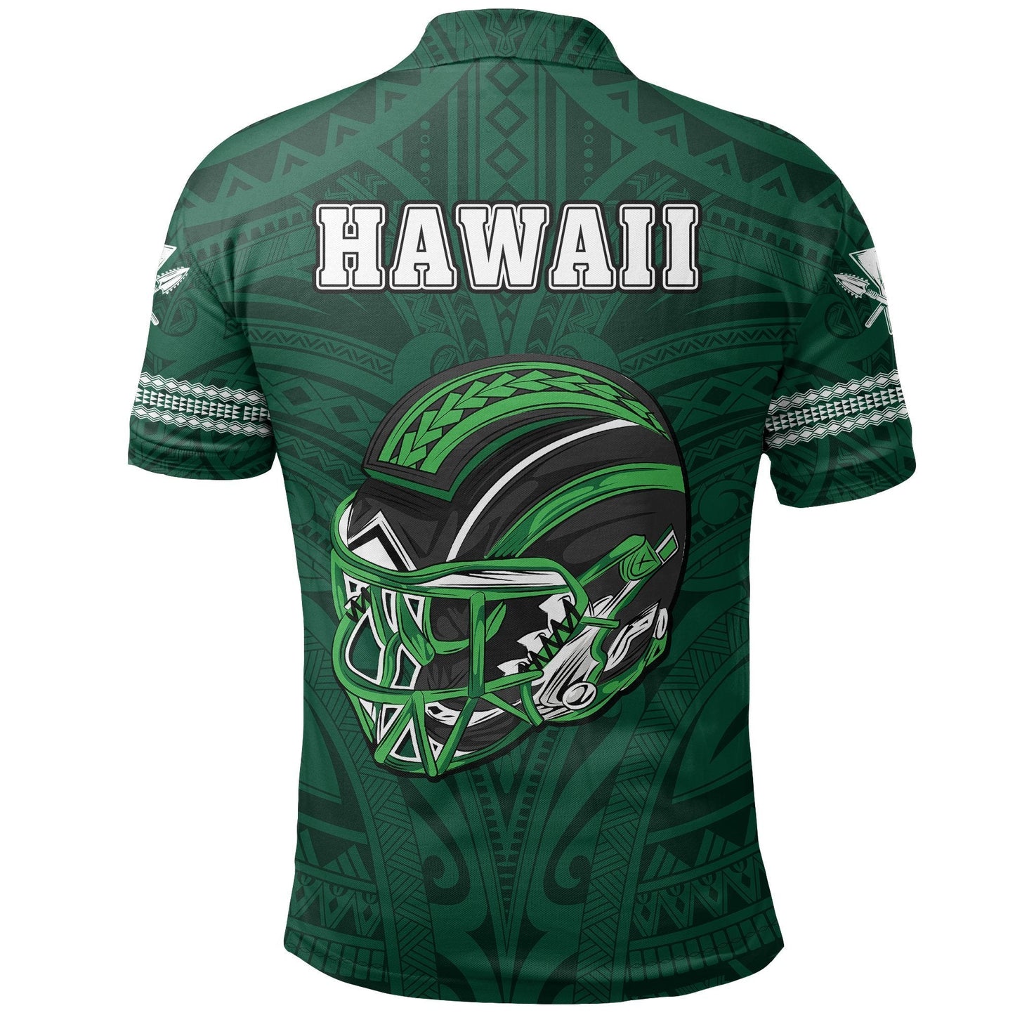 Hawaii Warrior Helmet Football Green Kakau Polo Shirt