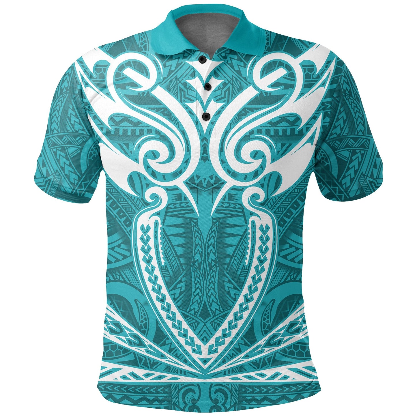 Hawaii Kanaka Polynesian Football Jersey Polo Shirt - Cyan - Bernice - AH