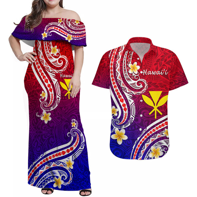 Polynesian Couple Outfits Hawaii Combo Dress and Hawaiian Shirt Polynesian Line Style