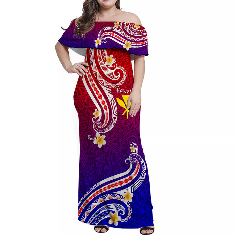 Hawaii Women Off Shoulder Long Dress Polynesian Line Style
