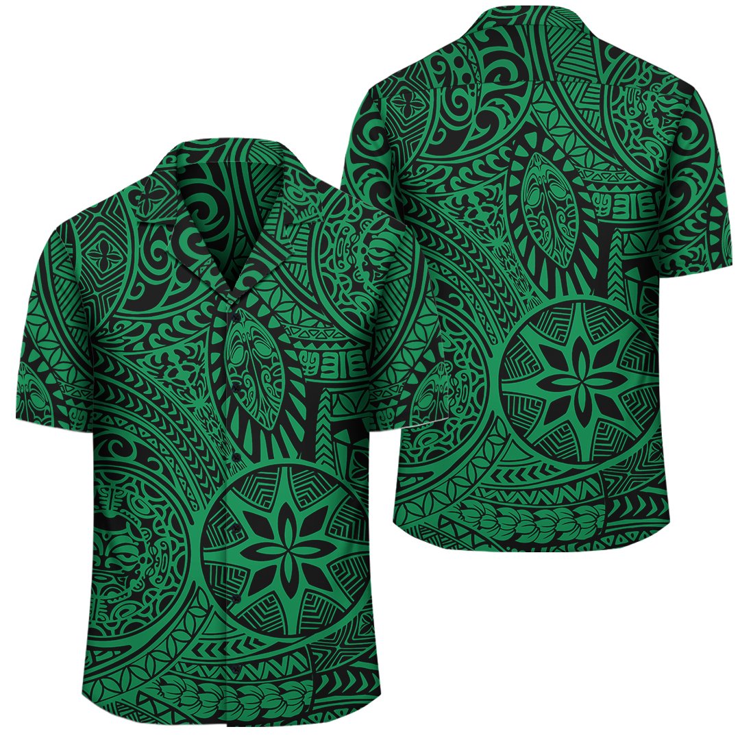 Polynesian Hawaiian Style Tribal Tattoo Green Hawaiian Shirt