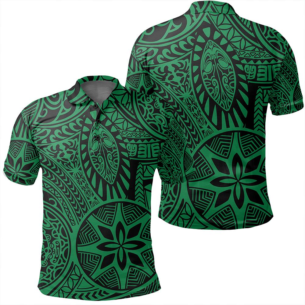 Unisex Polynesian Hawaiian Style Tribal Tattoo Green Polo Shirt - AH