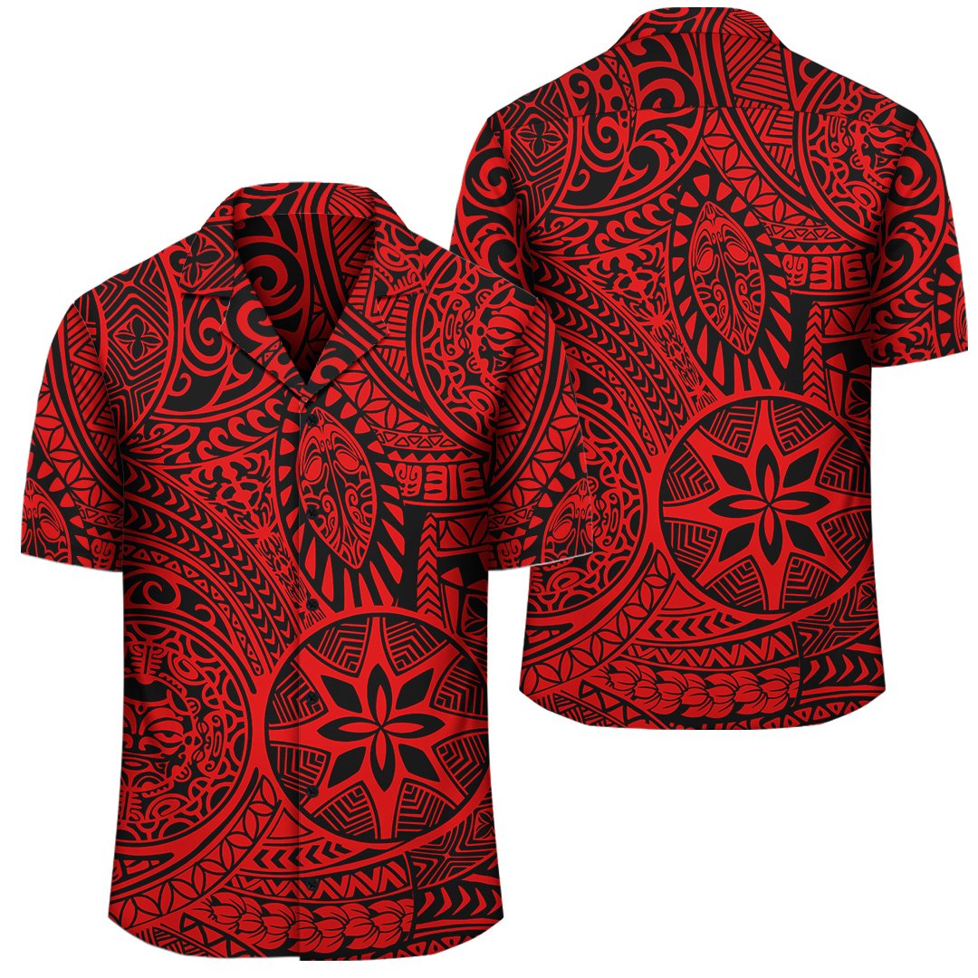 Polynesian Hawaiian Style Tribal Tattoo Red Hawaiian Shirt