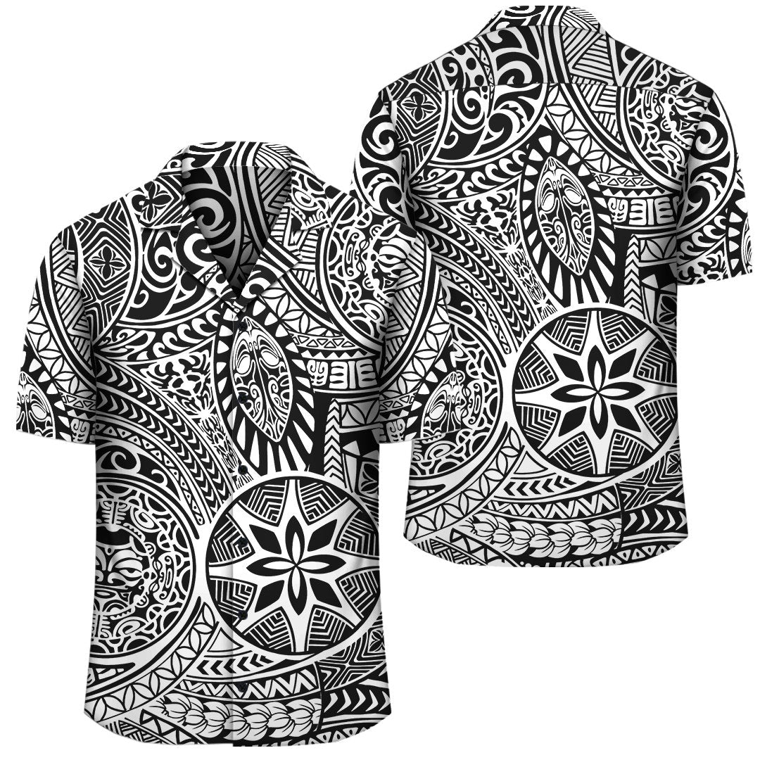 Polynesian Hawaiian Style Tribal Tattoo White Hawaiian Shirt