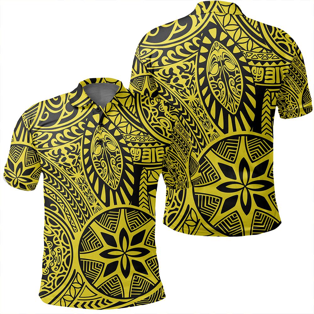 Unisex Polynesian Hawaiian Style Tribal Tattoo Yellow Polo Shirt - AH
