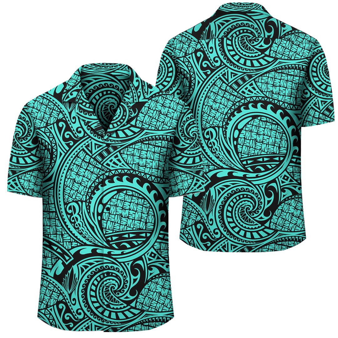 Polynesian Maori Lauhala Turquoise Hawaiian Shirt