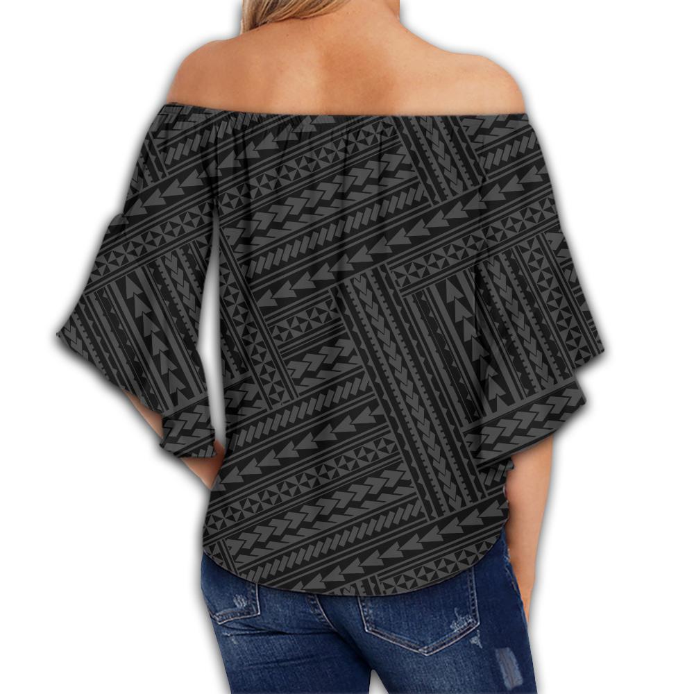 Polynesian Nation Gray Hawaii Women's Off Shoulder Wrap Waist Top