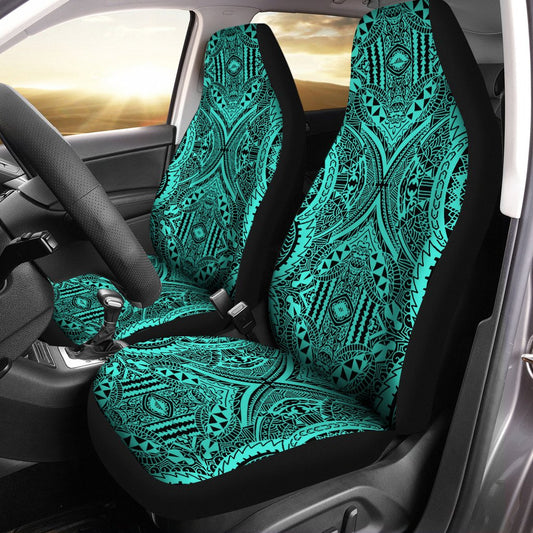 Polynesian Symmetry Turquoise Car Seat Cover