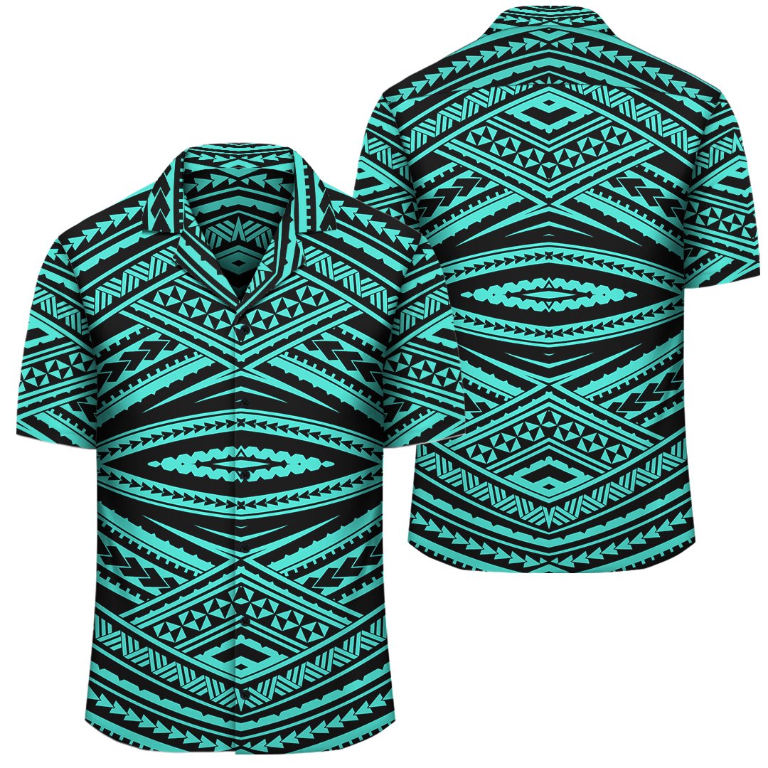 Polynesian Tatau Turquoise Hawaiian Shirt