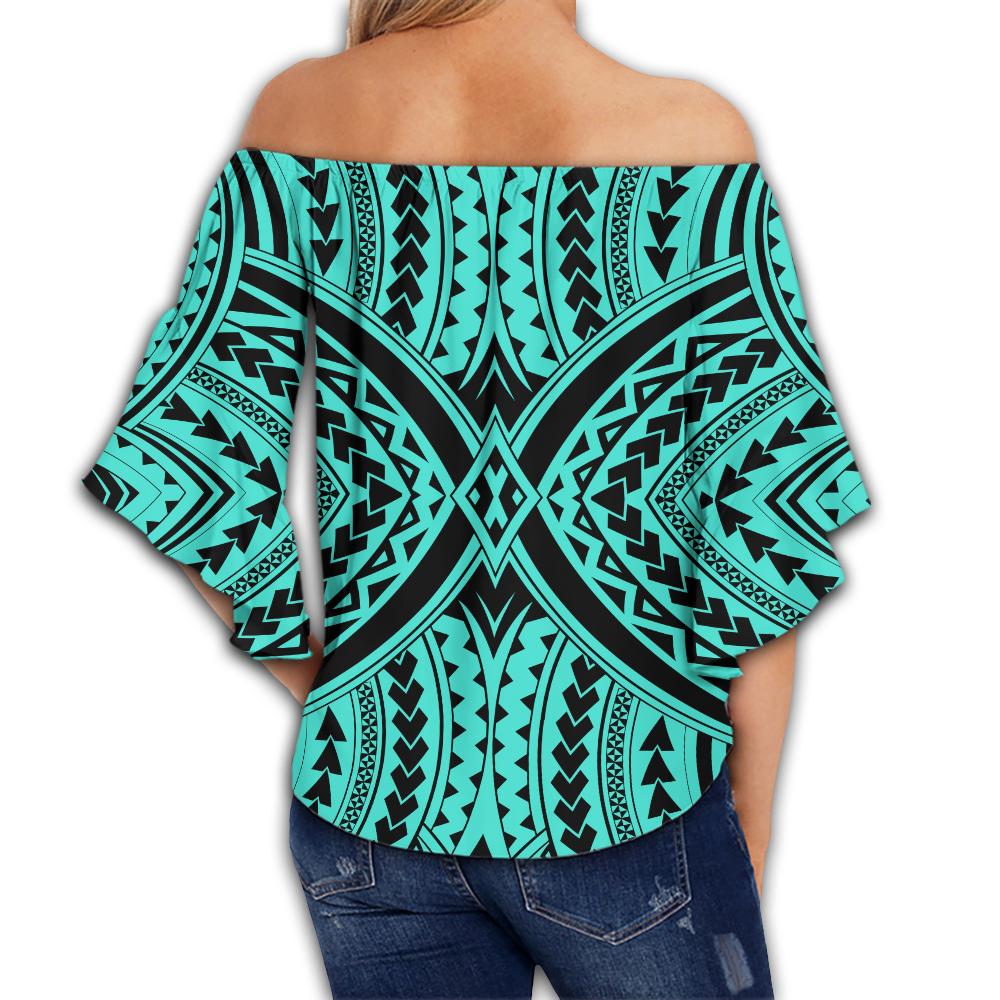 Polynesian Tradition Turquoise Hawaii Women's Off Shoulder Wrap Waist Top