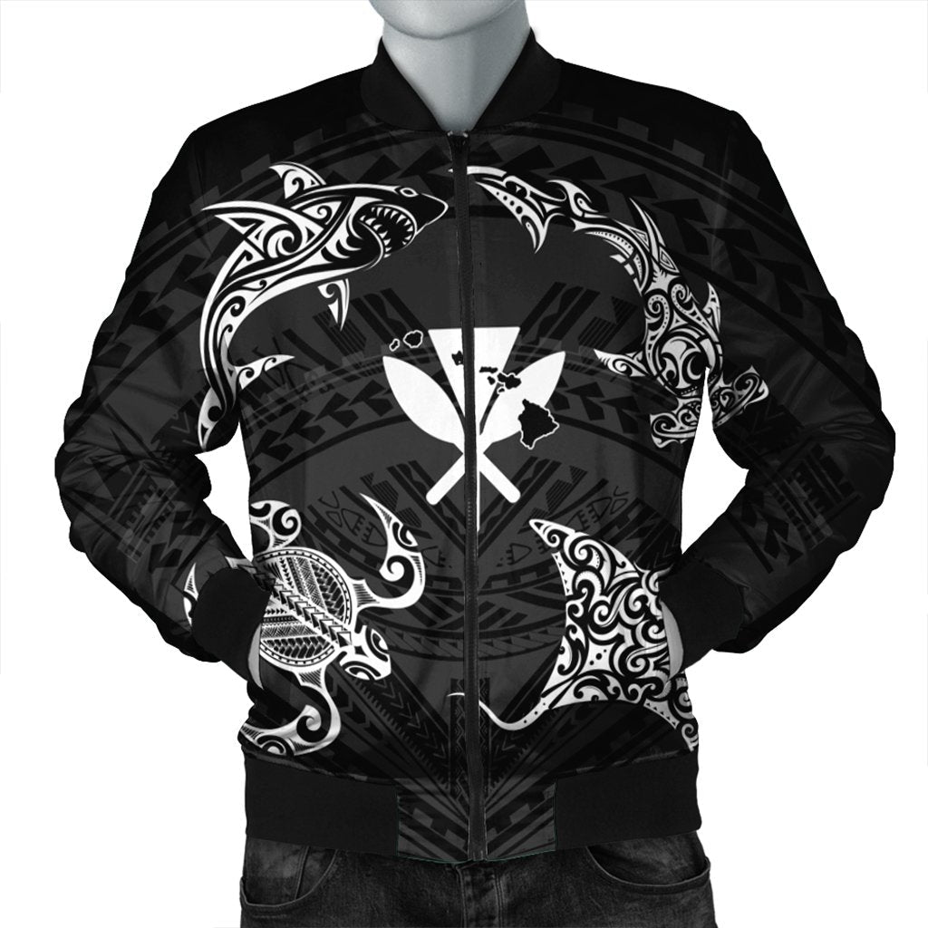 Polynesian Turtle Hammerhead Shark Ray Kanaka Hawaii Bomber Jacket Circle AH