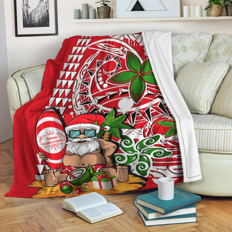 Hawaii Mele Kalikimaka Santa Claus Beach Premium Blanket