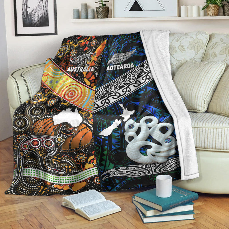 New Zealand Maori Aotearoa And Australia Aboriginal Premium Blanket Together Blue