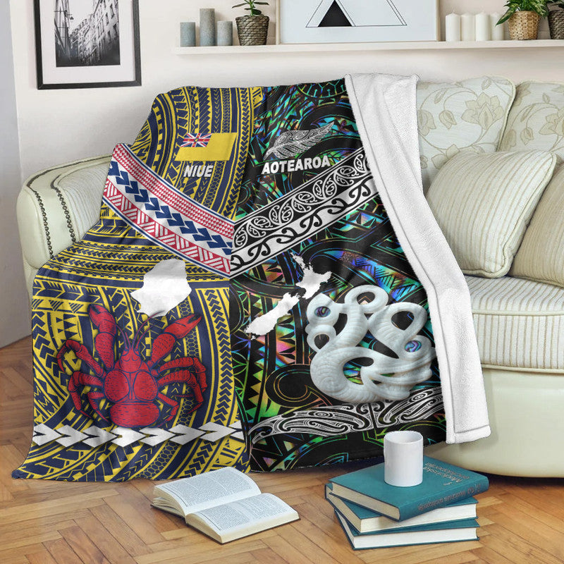 New Zealand And Niue Premium Blanket Together Paua Shell