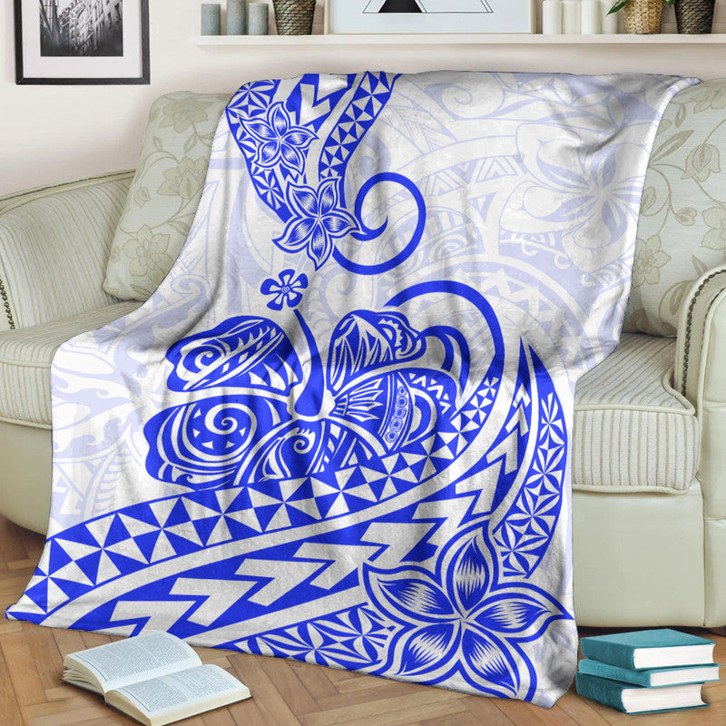 Polynesian Tribal Tattoo Retro Premium Blanket Blue Screen Color