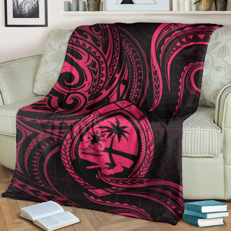 Polynesian Guam With Polynesian Tribal Tattoo and Coat of Arms Premium Blanket Pink Version
