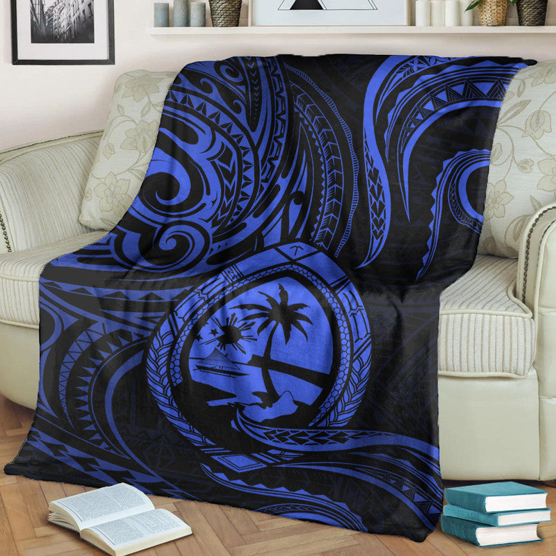 Polynesian Guam With Polynesian Tribal Tattoo and Coat of Arms Premium Blanket Blue Version