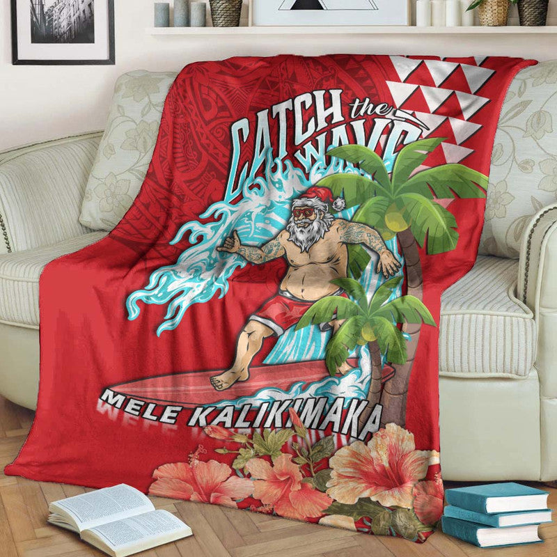 Hawaii Mele Kalikimaka Premium Blanket Santa Claus Surfing Xmas Time
