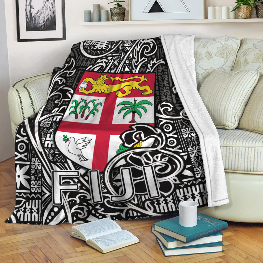 Fiji Premium Blanket Tapa Patterns White And Black Style