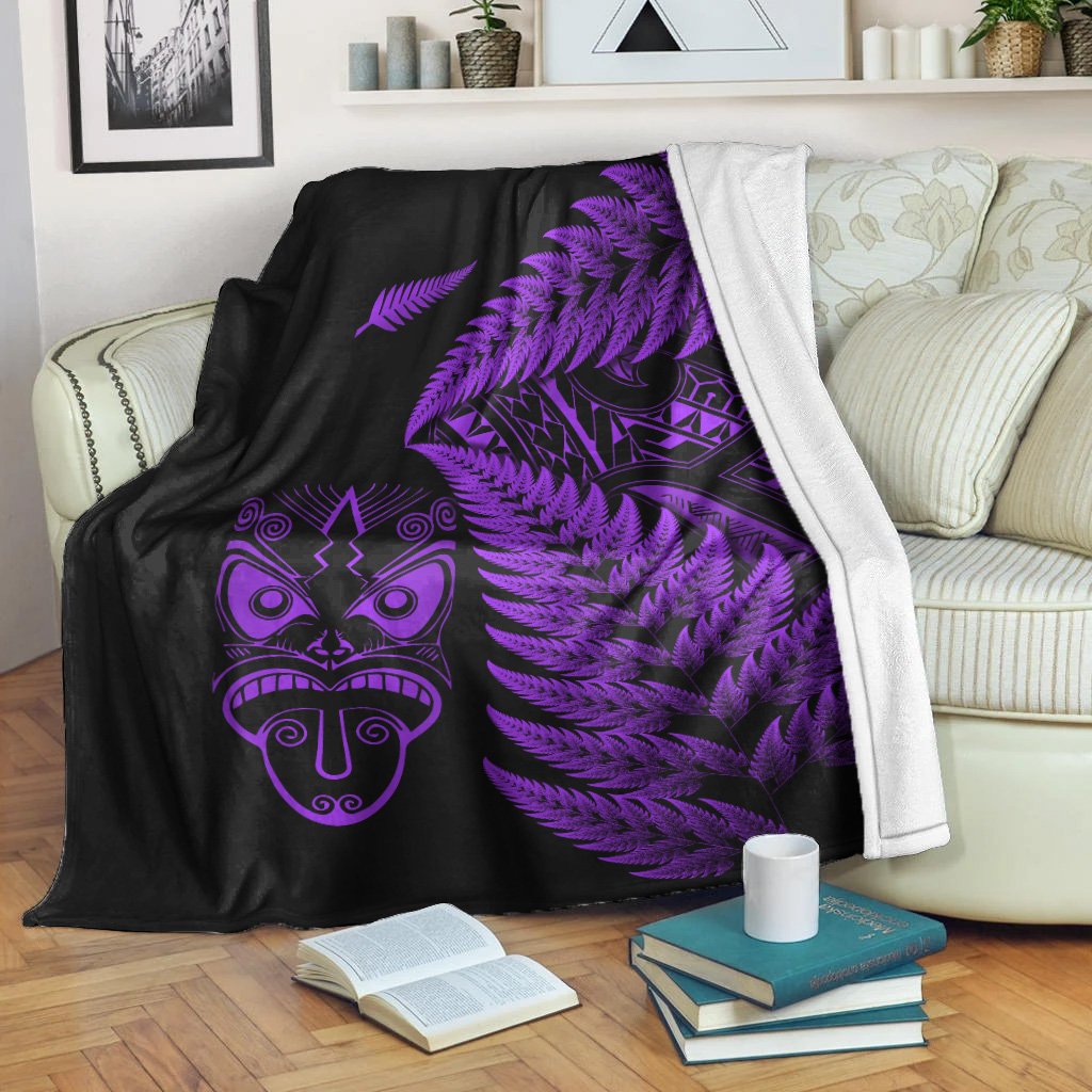 New Zealand Haka Rugby Maori Premium Blanket Silver Fern Vibes Purple