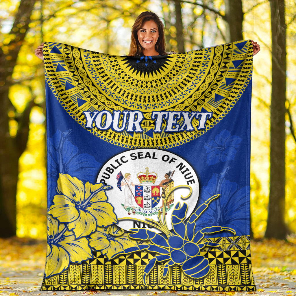 Custom Personalised Niue Hiapo Premium Blanket Rock of Polynesia Tapa Niuean Crab Happy Day